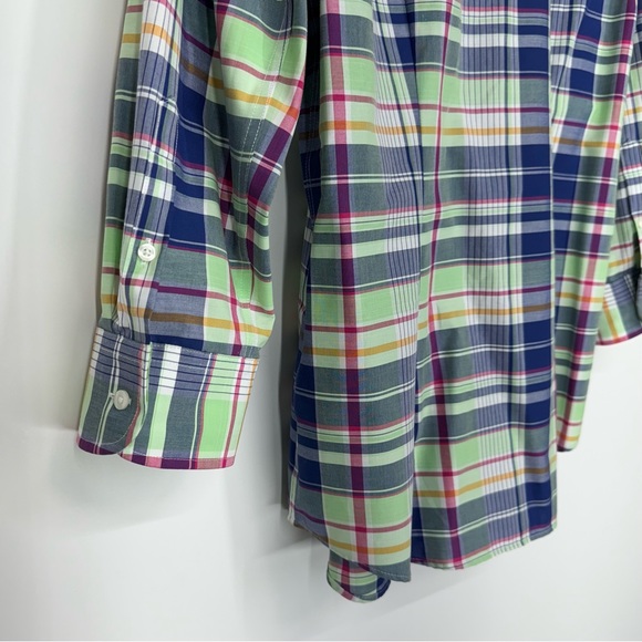 Chaps No Iron Preppy Spring Plaid Button Up Shirt Green Blue Pink Multi Size M - Picture 9 of 16